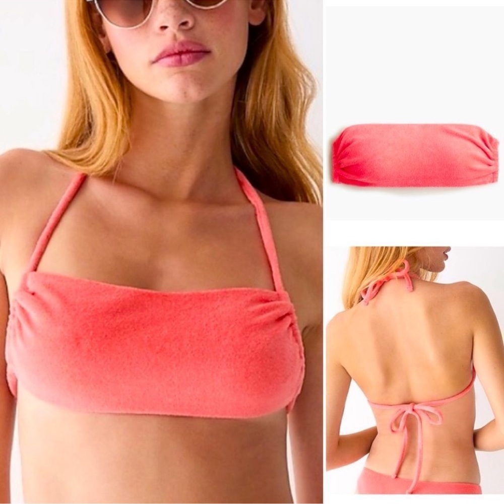 J.Crew Women’s Classic Tie-back bandeau terry bikini top in Coral Size 3X NWT